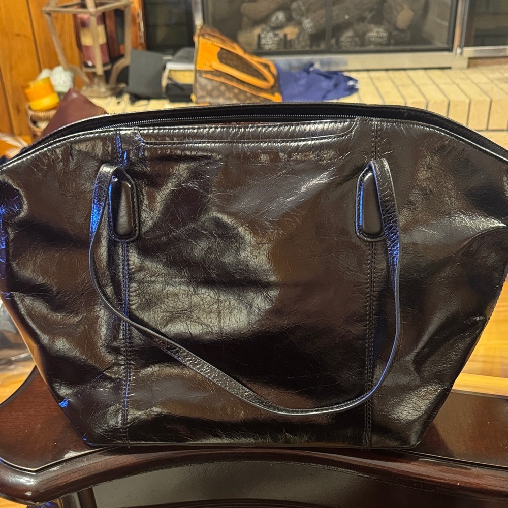 HOBO Shiny Black Leather Tote